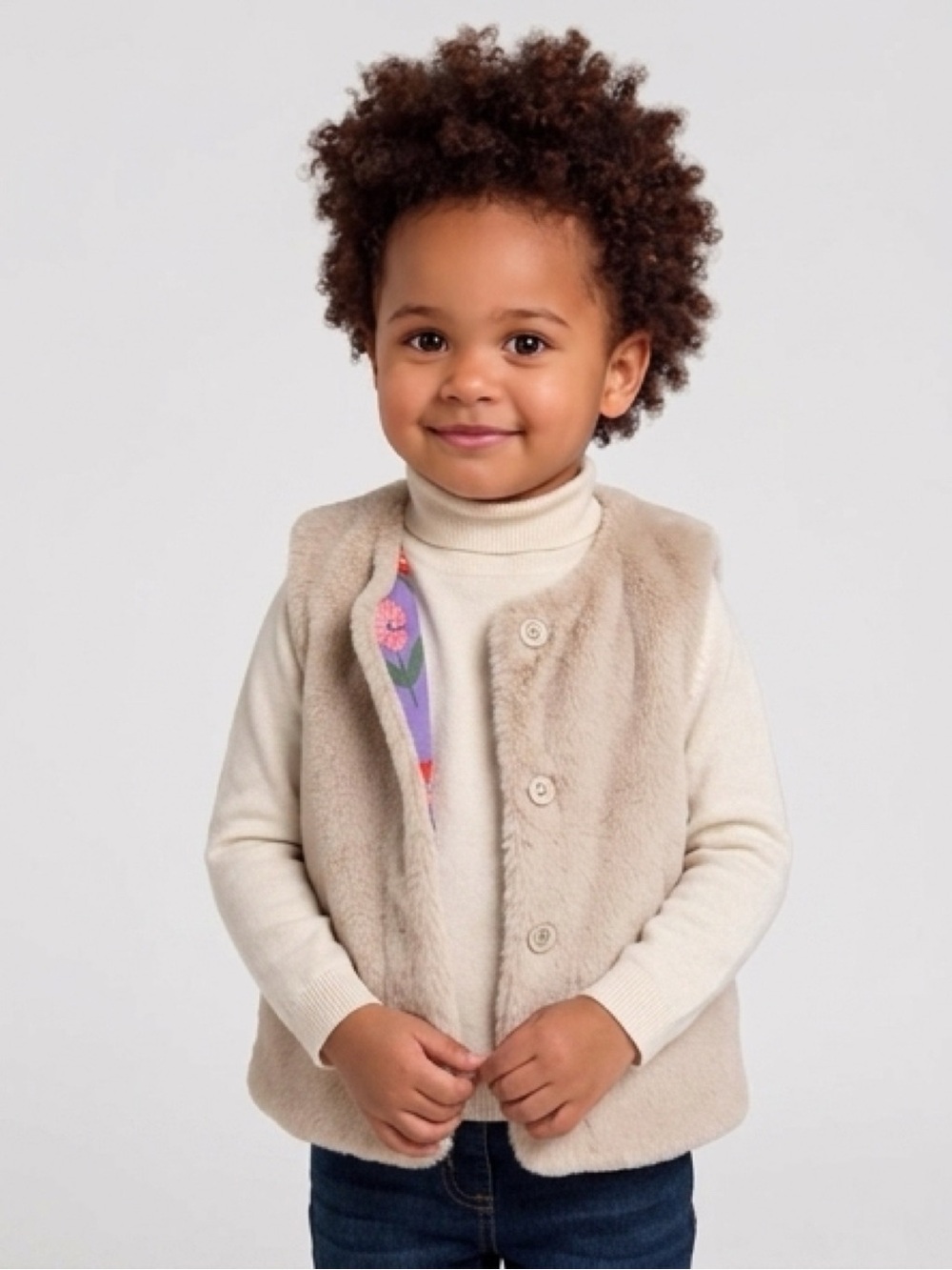 KIDS MINI BODEN BEIGE FAUX FUR TEDDY SHERPA VEST GILET APRES SKI BOHO WINTER EUC